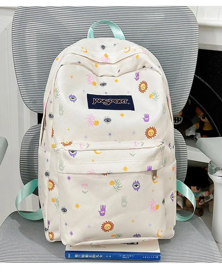 Vintage Plain White School Backpack for Boys Girls Daily Outdoor Use