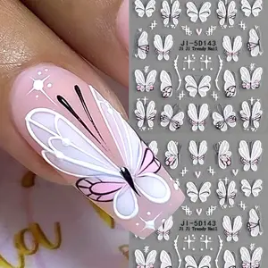 1Sheet Embossed Lace Nail Decals Pink Nail Art Designs Floral 5D Kawaii Pattern Japanese Cute Nail Art Decorations Nail Salon Accessories