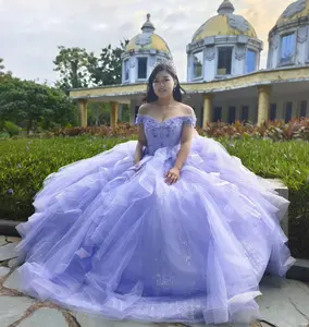 (LIVE 23) Quinceanera Ball Gown Dress Flounced Skirt LILAC Mexican Sweet 15 Formal Party Dress for Special Occasions