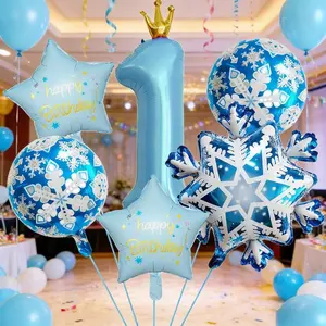 Snowflake, Number & Star Themed Foil Balloons Set, Multi-Shape Mixed Colors, Ideal for Winter Birthdays, Christmas, Holiday Parties