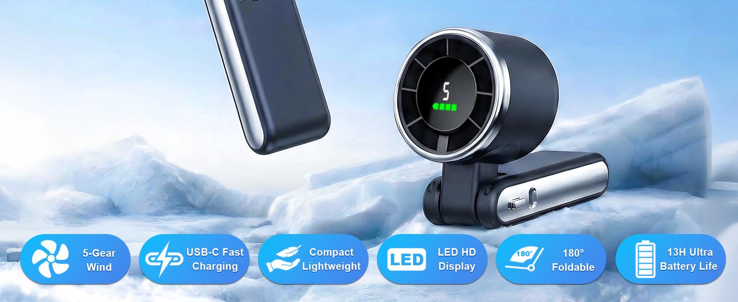 Portable Handheld Turbo Fan, 5 Gear Wind, Battery Operated, Up to 12 Working Hours, 3 IN 1 Hand Fans with Air Turbo Tech Cooling Fan for Outdoor Activities, Travel, Beach