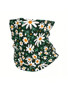 Cottagecore Daisy Floral Gaiter, Cute Wildflower Pattern Bandana, Green Nature Aesthetic Face Cover
