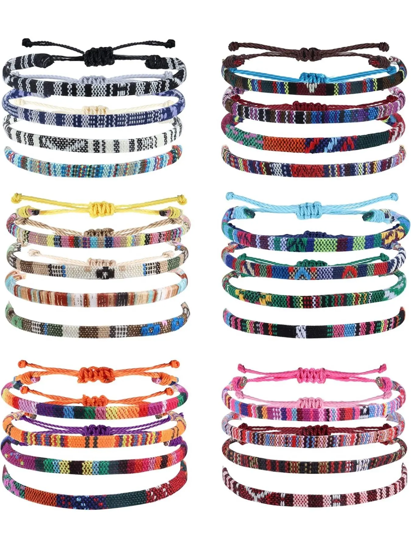 24 Pcs Boho Surfer Bracelet Anklet Set, Adjustable Beaded Anklets, Handmade Braided Bracelet, Colorful Summer String Rope, Unisex Beach Trendy Jewelry, Adjustable Bangle, Boho Style Bangles, Bohemian Bracelets, Bohemian Versatile Jewelry