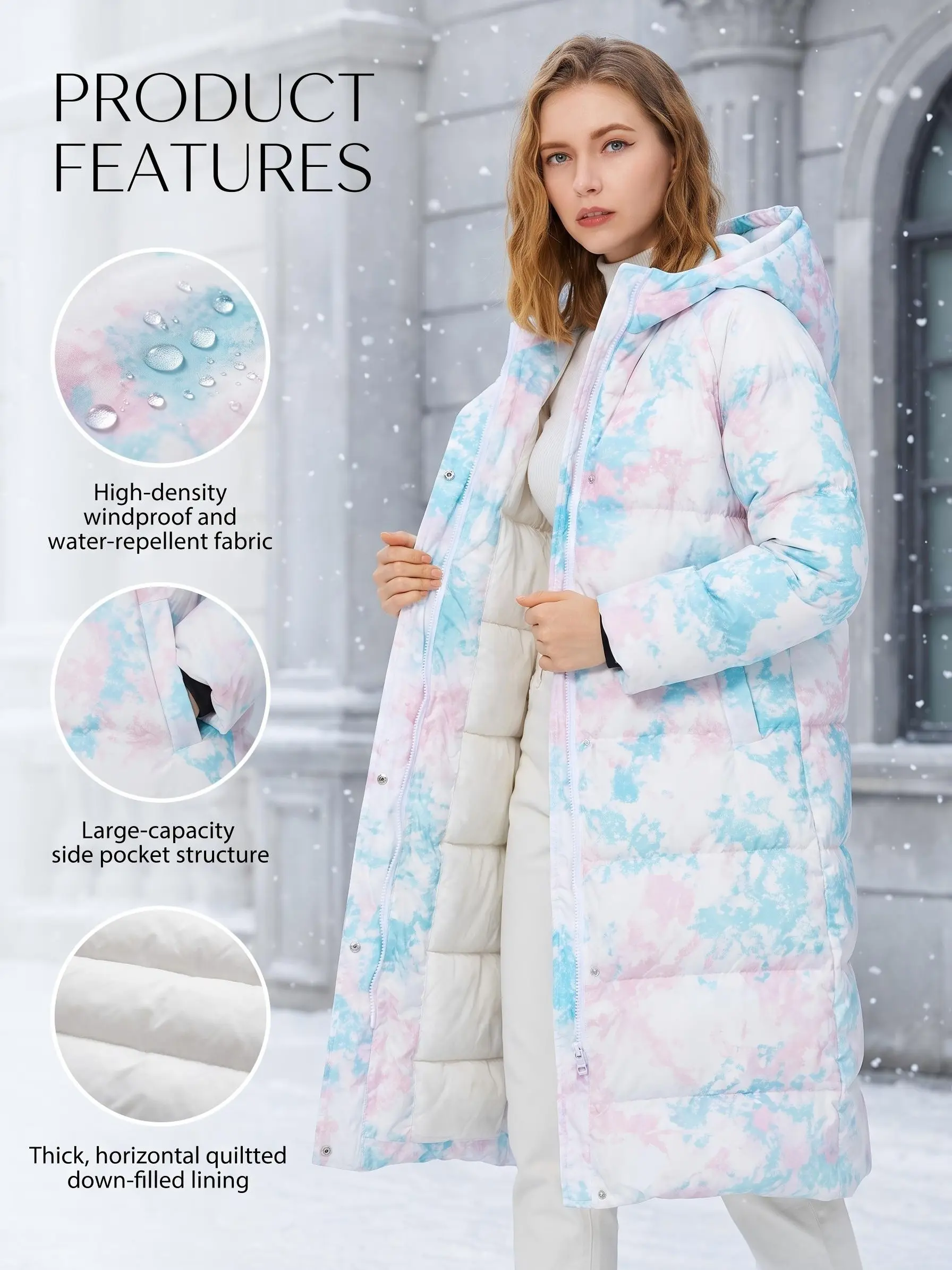 Women Long Hooded Quilted Puffer Jacket, Zip Up Winter Coat with Pockets, Casual Outdoor Warm Outerwear