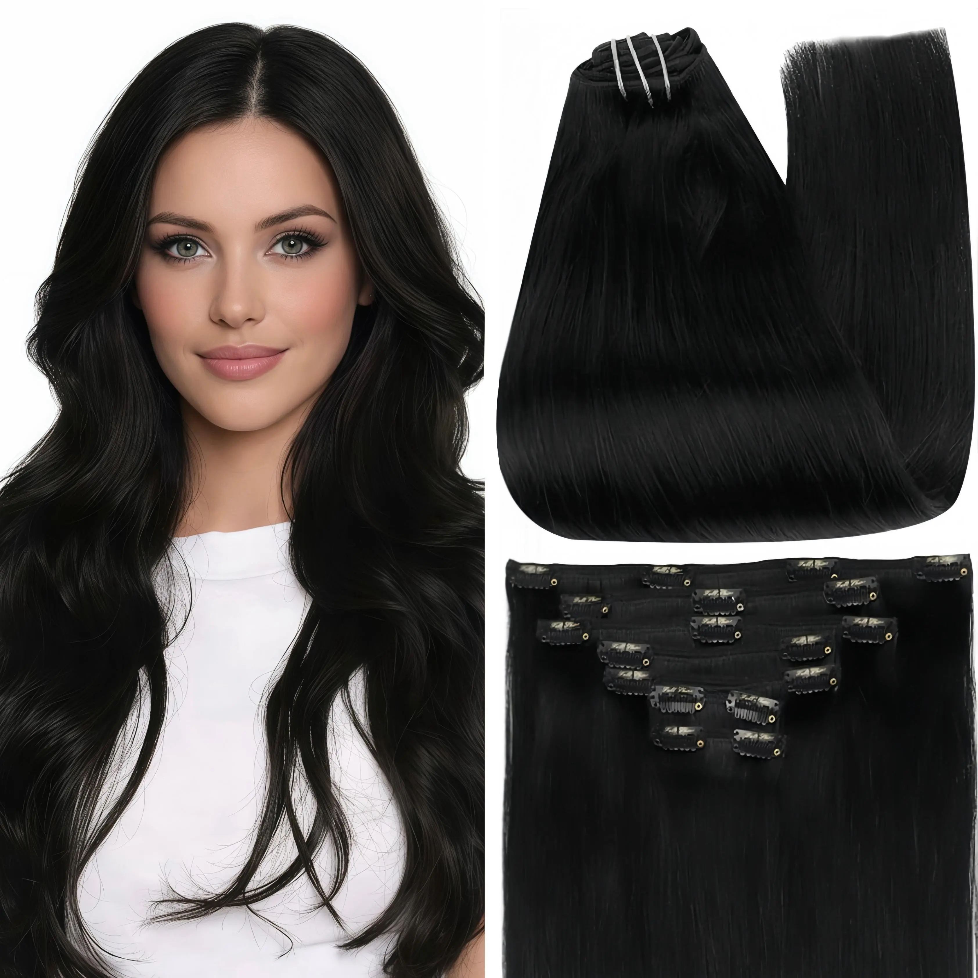 Hair Extensions Human Hair 30in Black Clip In Natural Remy Seamless Premium Brazilian Remy Virgin Human Hair High Volume  main image 2