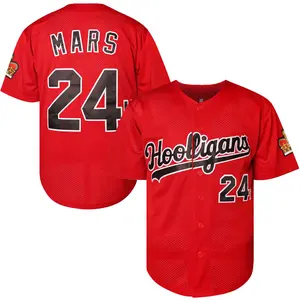 Men's #24K Red Baseball Jersey - Logo & Number 24, V-Neck Short Sleeve Button-Up, Loose Fit Polyester Uniform for Team Sports, Casual Wear & Year-Round Use - Machine Washable SpringStatements