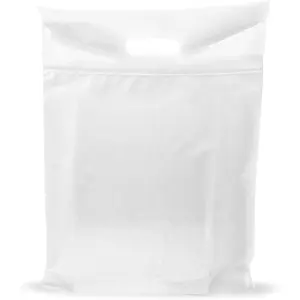 9x12 White Reinforced  Merchandise , Glossy Finish, Small Size, 100 Pack, 2 Mil Thick, with -Cut Handles by
