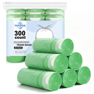 Sturdy 4Gal Drawstring Trash Bags, 300-Count Green Plastic Odorless Waterproof Bin Liners for Bathrooms, Balcony, Study, Universal Home Care Supplies with Wardrobe Pouch Compatibility