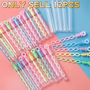 Random Color Mini Bubble Stick, 12pcs Colorful Magic Bubble Stick without Liquid, Party Decoration Supplies for Wedding & Birthday, Bubble Spinner Wand, Artificial, Round, Circle, Bubble Blower