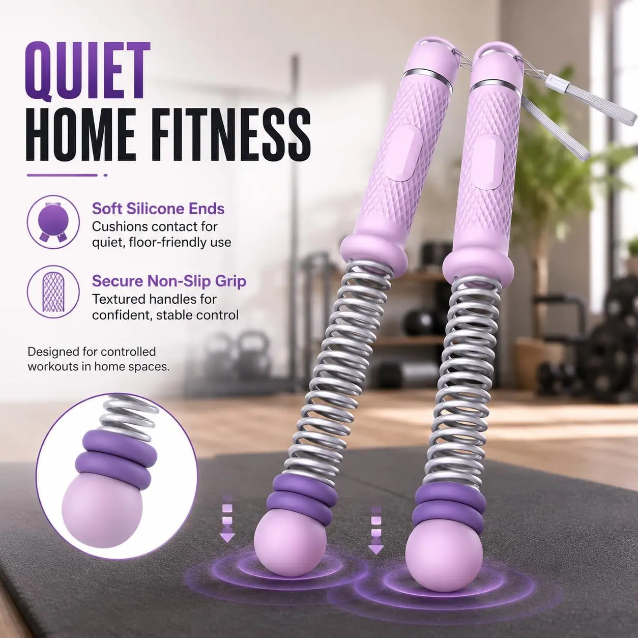 Weighted Ropeless Battle Ropes for Home Gym, Heavy Duty Arm Exerciser for Strength Training, Portable Battle Rope for Advanced Workouts and Core Muscle Building (Purple)