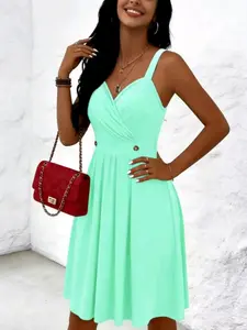 Women's Plus Size Spring Summer Cross Front V Neck Dress, Thick Shoulder Straps Umbrella Hem Waist Tie Decor, Party Daily Casual Wear