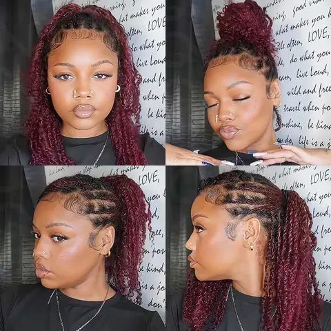 QVR 3-Mix Color #1B/99J/Burgundy Human Hair Bulk for Female, Afro-Kinky Texture Kinky Twist Braiding & Dreadlocks Hair Extensions