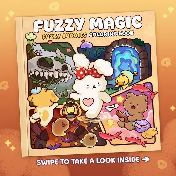 Fuzzy Magic Graphic Coloring Book - English Single-Sided Paper Adult Activity Book, 8.5x8.5in Portable Size, Adorable Friends, Calming Whimsical Designs, Mindfulness Relaxing Anytime Anywhere Exploration