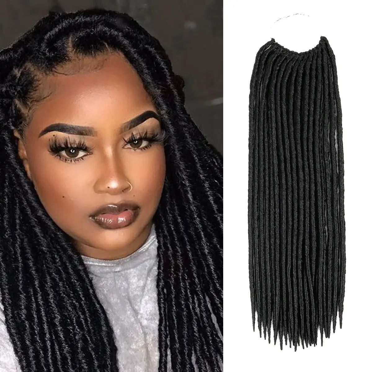 Authentic Braiding Hair Extensions, 18 Inch Synthetic Faux Dread Locs, Pre-Looped Crochet Hair with 24 Strands per Pack, Strand, Braiding Hair Synthetic Extensions & Pieces