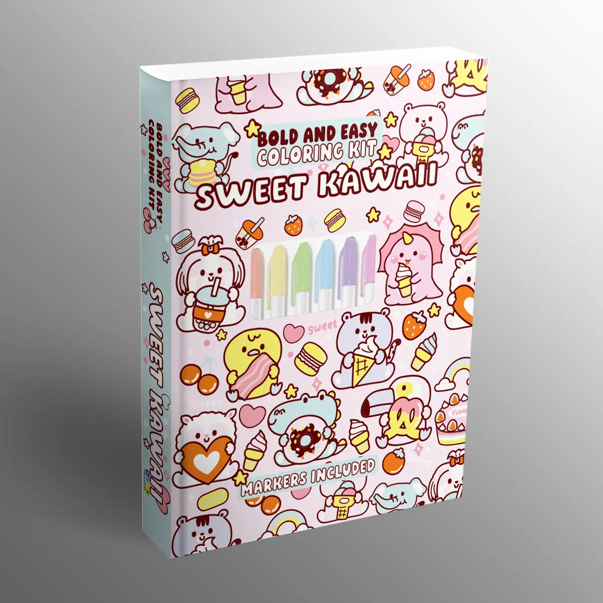 Unisex Art Crafting Kit - Office Art Supplies with Adult Coloring Book, Bold and Easy Coloring Cheerful Designs, Cartoon Cute Characters, Crayons, Markers, Gel Pens, Kawaii-Inspired Treats, Relaxation Activity That Encourages Creativity for Beginners