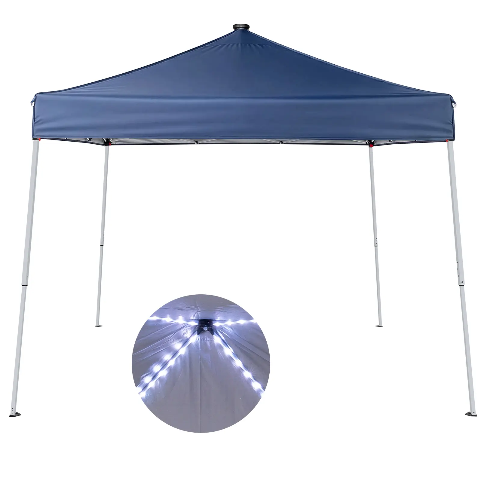 8x8 FT Slant Leg Foldable Canopy Shelter Tent with 4 Solar Color Meteor Shower LED String Lights, 210D Oxford Cloth, White Powder Coated Iron Frame, Storage Carry Bag Included, White/Dark Gray/ Blue