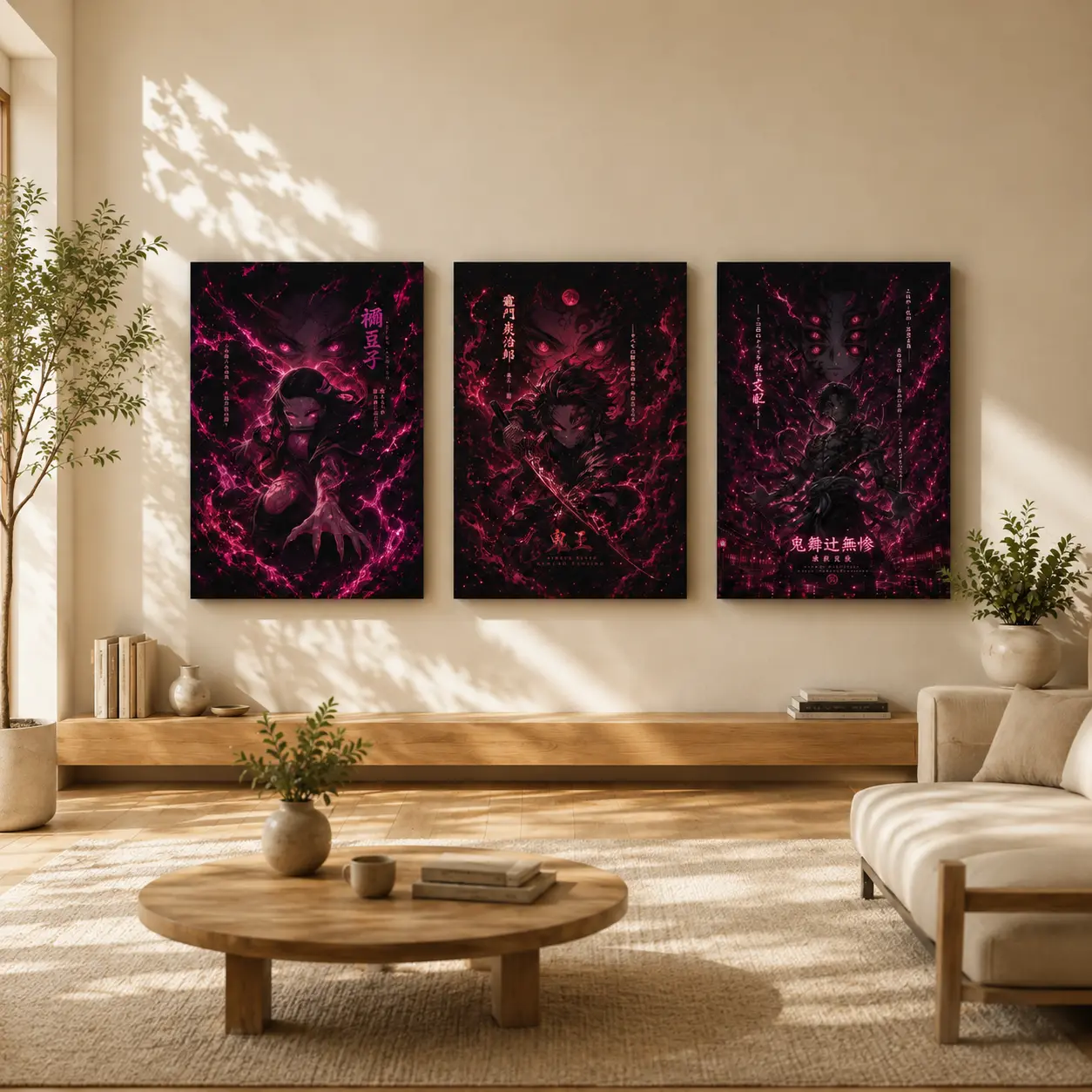 Demon Slayer Canvas Wall Art Set, Dark Red Anime Poster, Japanese Manga Style Wall Decor, Anime Character Print for Bedroom, Gaming Room, Living Room, Anime Room, Dorm, Studio, Office, Gift for Anime Fans Decoration Artistic