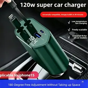 Cargearly 120w Super Fast Charging Car Charger, Universal Extendable Three-In-One Flash Charge, Cigarette Lighter Charger
