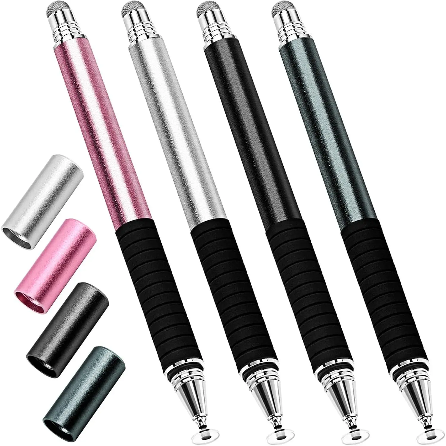 4-Pack 2-in-1 Precision Fine Point Disc Digital Stylus Pen, Aluminium-Stainless Steel Capacitive Stylus Pen for Touchscreen, Compatible with iPad, Android, Tablet and All Touch Screens