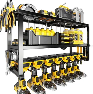 Hipidian Power Tool Organizer Wall Mount- 300lb Capacity 3-Tier Storage Rack with 7 Drill Holders for Garage Tools, Best Birthday Tools Gifts for Men Dad Husband
