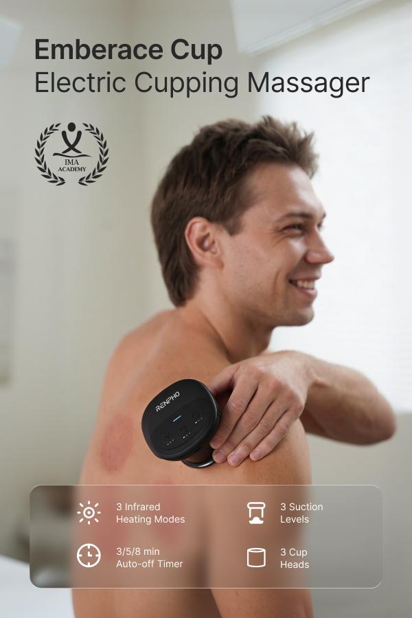 RENPHO Emberace Cup Smart Cupping Massager with 3 Suction Levels up to -55KPa and 850nm Infrared Heating, Rechargeable Massage Device with 70 min Runtime, Multi-Device Sync, 3 Heads & Storage Pouch RENPHO Emberace Cup Smart Cupping Massager with 3 Suction Levels up to -55KPa and 850nm Infrared Heating, Rechargeable Massage Device with 70 min Runtime, Multi-Device Sync, 3 Heads & Storage Pouch