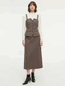 Washable Wool Bustier Vest & Knit Top & Skirt Three-Piece Set Fit Matching