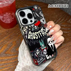 Compatible with iPhone 17 16 E Pro Max 15 Plus 14 13 12 11 XS XR Ghostface Art Collage Anti-Slip Scratch Resistant Cute Coquette Shockproof Cover