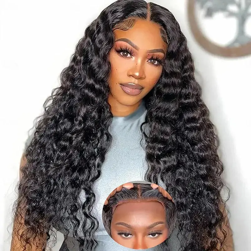 Deep Wave 5x5 HD Lace Closure Wig, Glueless Wear and Go Brazilian Human Hair for Women, Pre-Cut 180% Density with Natural Hairline, Brazilian Hair