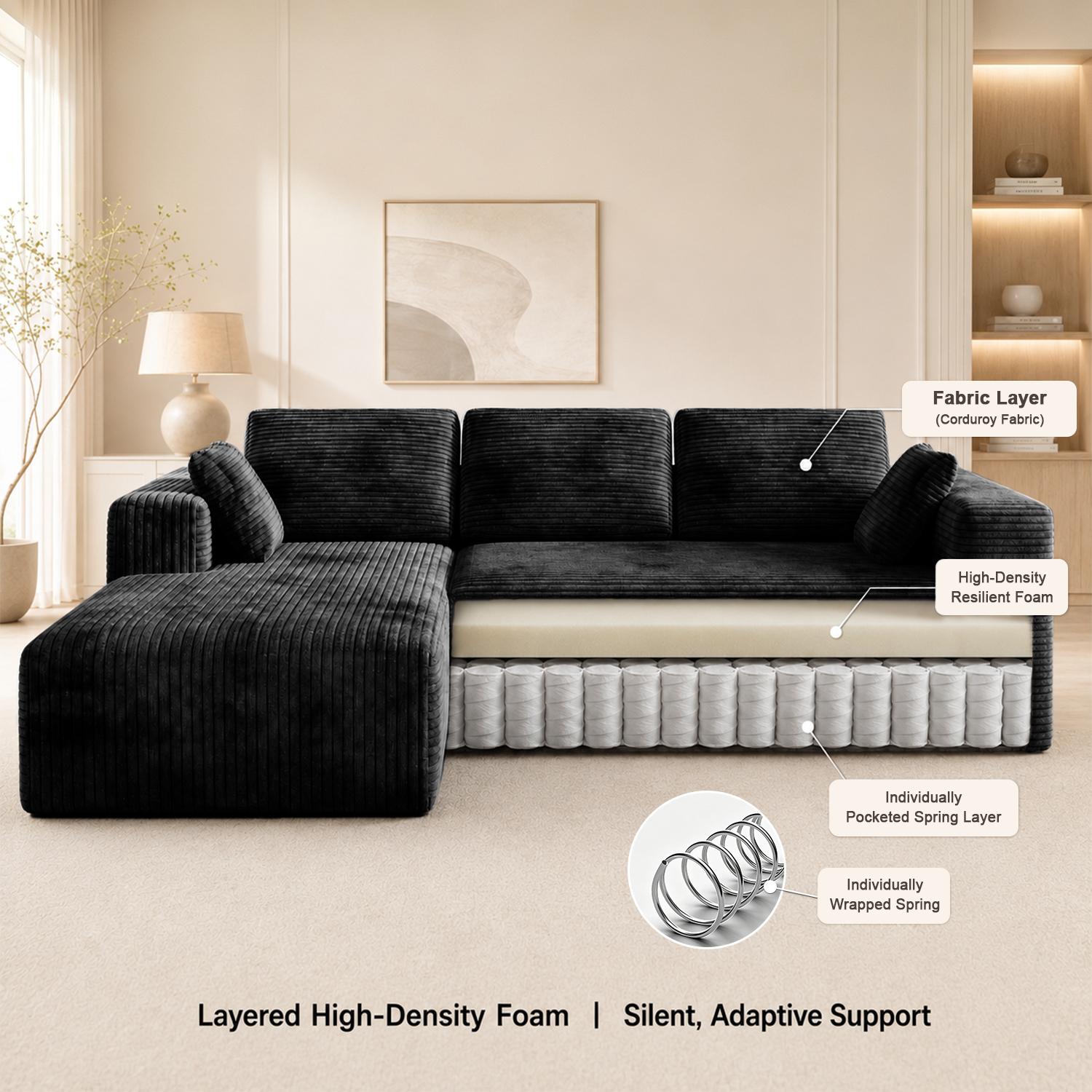 DIGWAC Modern Modular L-Shaped Recliner Sectional Upholstered Sofa - Sturdy Upgraded Independent Pocket Spring Base, Soft Corduroy Fabric, Layered Memory Sponge Padding, Deep Seat Living Room Couch, No Assembly Needed, Ships in 2 Packages