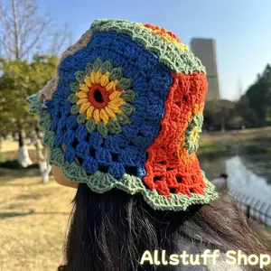 A Bohemian-style Crocheted Fisherman's Hat with a Floral Design