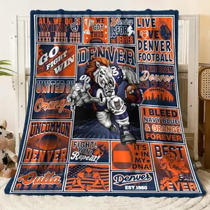 Denver Football Flannel Blanket, Vintage Sports - Themed Throw with Mascot Horse, Inspirational Slogans (All We Do Is Win, Go Fight Win), Team Colors & Icons, Soft Cozy Fleece for Bed, Couc
