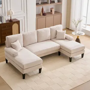 98" U Shaped Couch with 18" Seat Height, Sectional Couches for Living Room, 4 Seater Couch Set with Double Chaise for Apartment, Living Room Sofas, Chenille