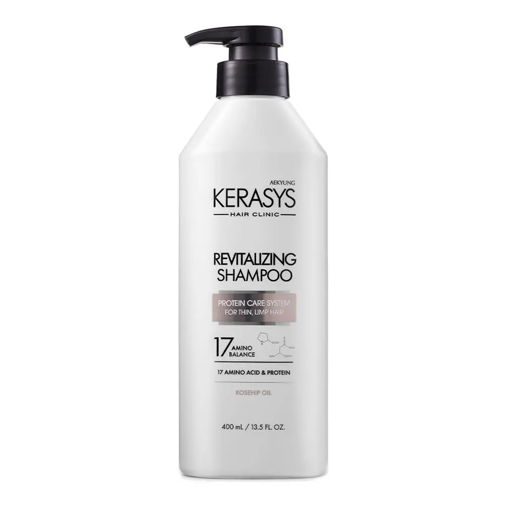 Kerasys Hair Clinic Protein Care System for Thin Limp Hair Rosehip Oil REVITALIZING 13.5 fl oz / 400 ml (Shampoo 1-Pack)