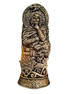 The Armored Kingdom Loki's Mischief Carved Deceiver Statue 9 Inches Tall Norse-Inspired Wooden Aesthetic Intricate Carving for Mythology Lovers and Decor Ornaments