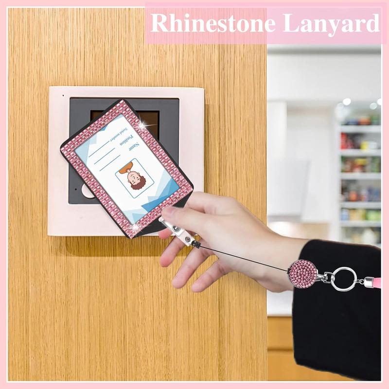 9 in 3 Sets 3 Color Upgraded Rhinestone Lanyard for ID Badges for Women Cute, Bling Mom Lanyards for ID Badges Teacher ID Card Holder Crystal Retractable Badge Reel for Student