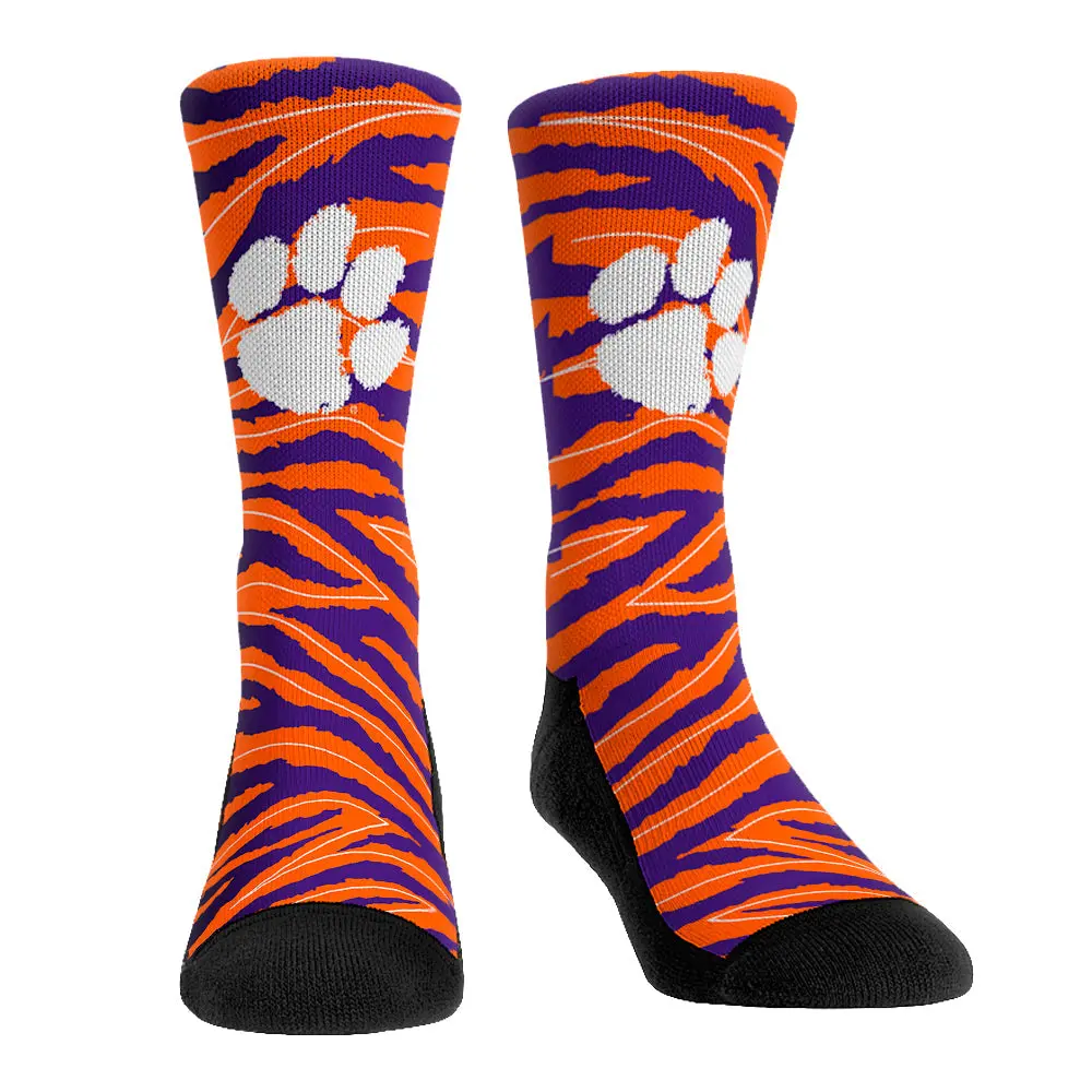 Rock 'Em Elite, Clemson Tigers - Tiger Stripes, Licensed Crew Socks