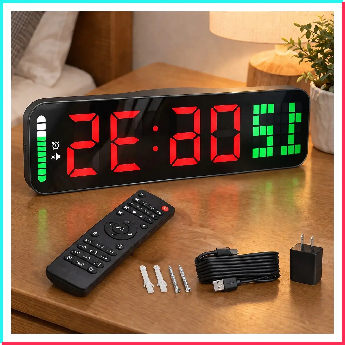 Large Digital Gym Clock Wall with Interval Time Progress Bar, Countdown/Up Stopwatch, Remote Control for Home Gym Garage Boxing Crossfit