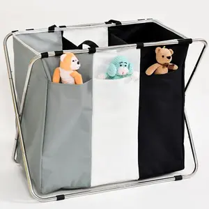 3-Section Foldable Laundry Basket Sorter with Deep Medium Light Colors, Oxford Cloth Bag & Segmented Aluminum Frame, Ideal for Home Dormitory