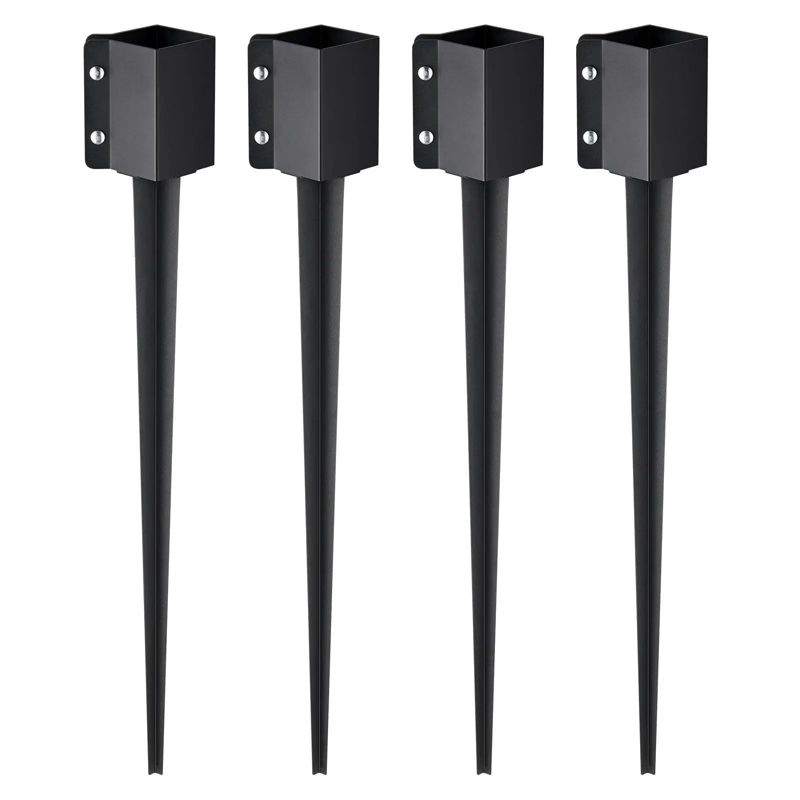 【SummerFinds】VEVOR Fence Post Anchor Ground Spike,  , 4 Pack 36 x 4 x 4 Inches Outer Diameter (Inner Diameter 3.5 x3.5 Inches), Metal Black Powder Coated Post Stake Ground, for Mailbox Deck Garden Railing