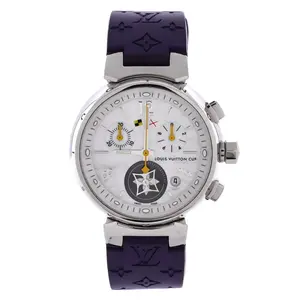 Pre-owned Louis Vuitton Tambour Lovely Cup Chronograph Quartz Watch Stainless Steel and Rubber 34 by Rebag