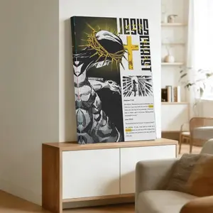 Thorn Crown Jesus Anime Wall Art, JoJo Style Christian Canvas Print, Inspirational Religious Decor with Bible Verses - Ready to Hang