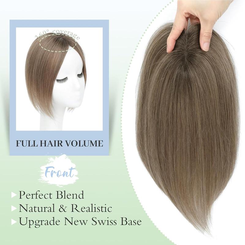 Hair Toppers for Women,Top Hairpieces 100% Remy Human Hair no Bangs,120% Density Swiss Base Clip In Topper 7x10CM 10inch Hair Toppers for Women Real Human Hair,Remy Human with Thinning Upgrade Middle Part Clip in Topper Hair Pieces for Women Daily