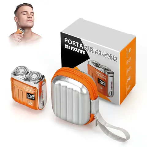 Men's Cordless Rechargeable Electric Shaver Set - Stainless Steel Personal Care Appliance, 1hr Charging, 60 Days Use, 100G / 0.2Lb Portable Mini, IPX7 Waterproof, Orange Bright Color Display, Suitcase-Style Storage Case for Outdoor Travel, Gifts for Him
