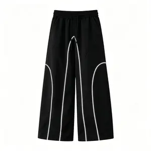 Men's Wide Leg Pants, Streetwear Joggers, Elastic Waist Pants, Techwear Trousers，Reflective Striped Pants, Black Streetwear Joggers, Wide Leg Techwear Pants, Elastic Waist Casual Pants，Streetwear Night Fits, Y2K Street Fashion