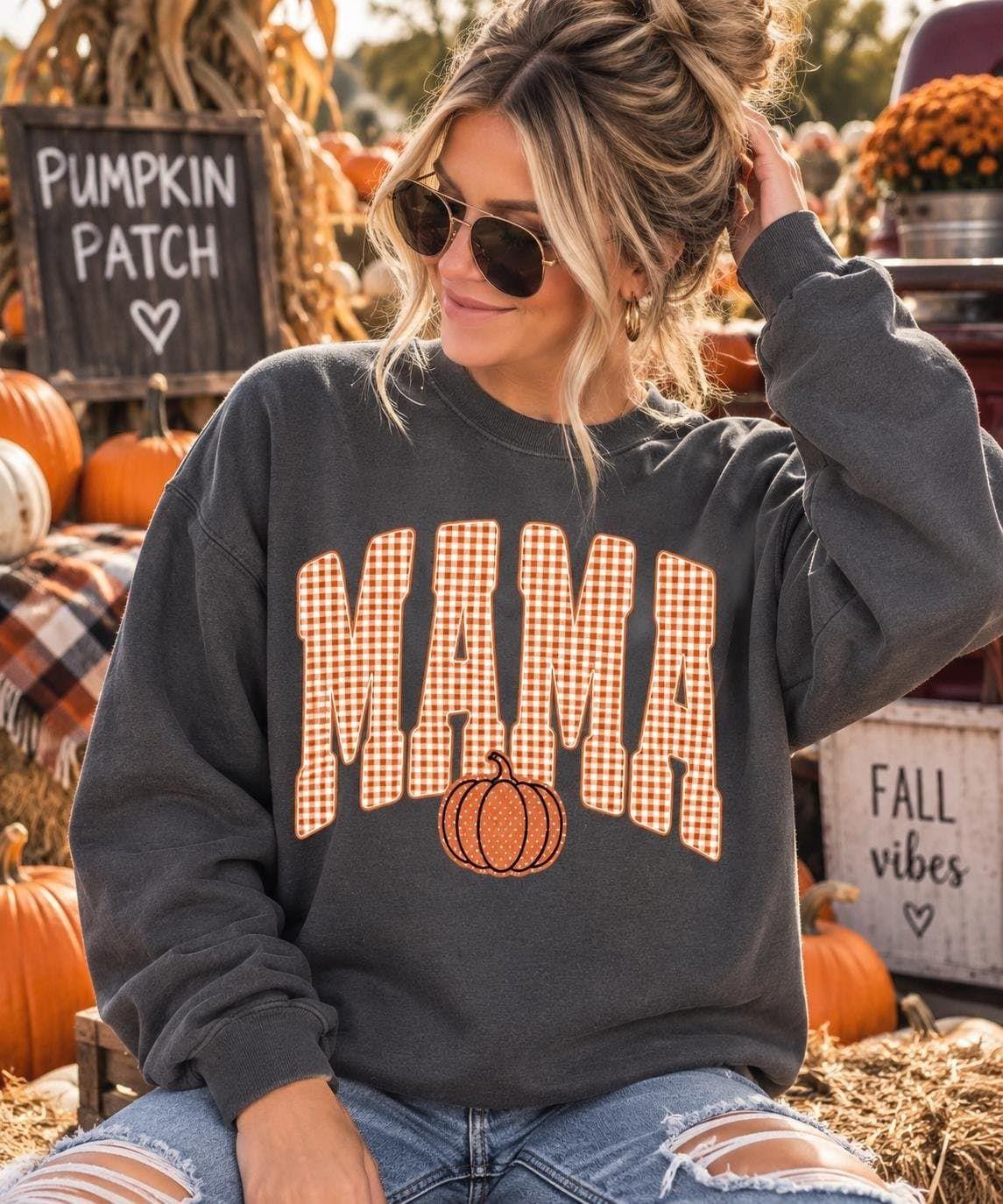 Pumpkin Gingham Mama Sweatshirt