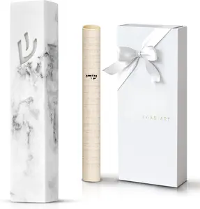 Concrete Mezuzah for Door - Self-Stick Modern Case with Non-Kosher Scroll &  Box | Marble White, 4 & 5 Inch | Judaica