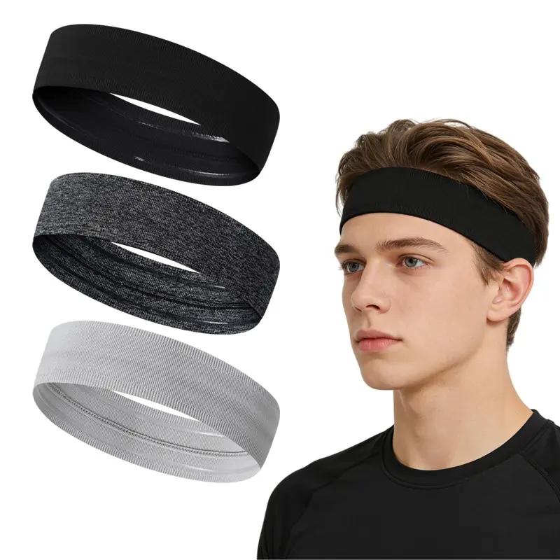 3 Pcs Sports Training Headband Set, Workout Headband, Elastic Sports Hairbands with Non-Slip Silicone, Sweat Bands for Head, Unisex Sport Accessories for Football, Basketball and Running