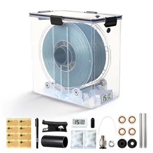 Filament Storage Box for 3D Printer, Dual-Outlet Airtight Dry Box with Ball-Bearing Spool Holder, Desiccant Dehumidifying Keeper for PLA PETG, Moisture-Proof Container with Tube Sealing Cap