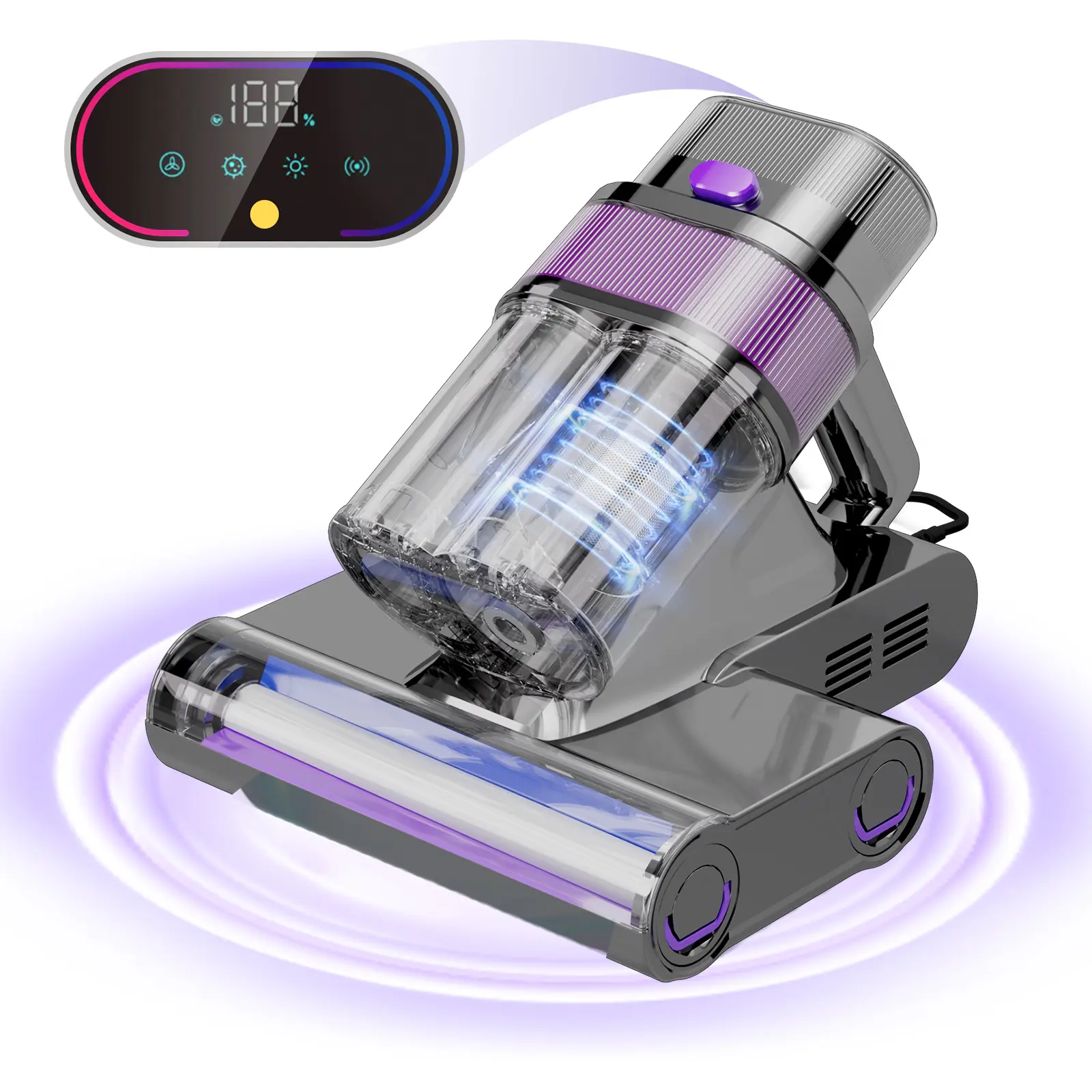 Handheld Mattress Vacuum Cleaner - 16Kpa Suction Power, Corded Deep Cleaning Dual Filter Vacuums with 254nm UV-C Light, 140°F Heat, Ultrasonic Function, 72000 RPM Brushroll, Dust+Hair Split Cup for Bed, Sofa