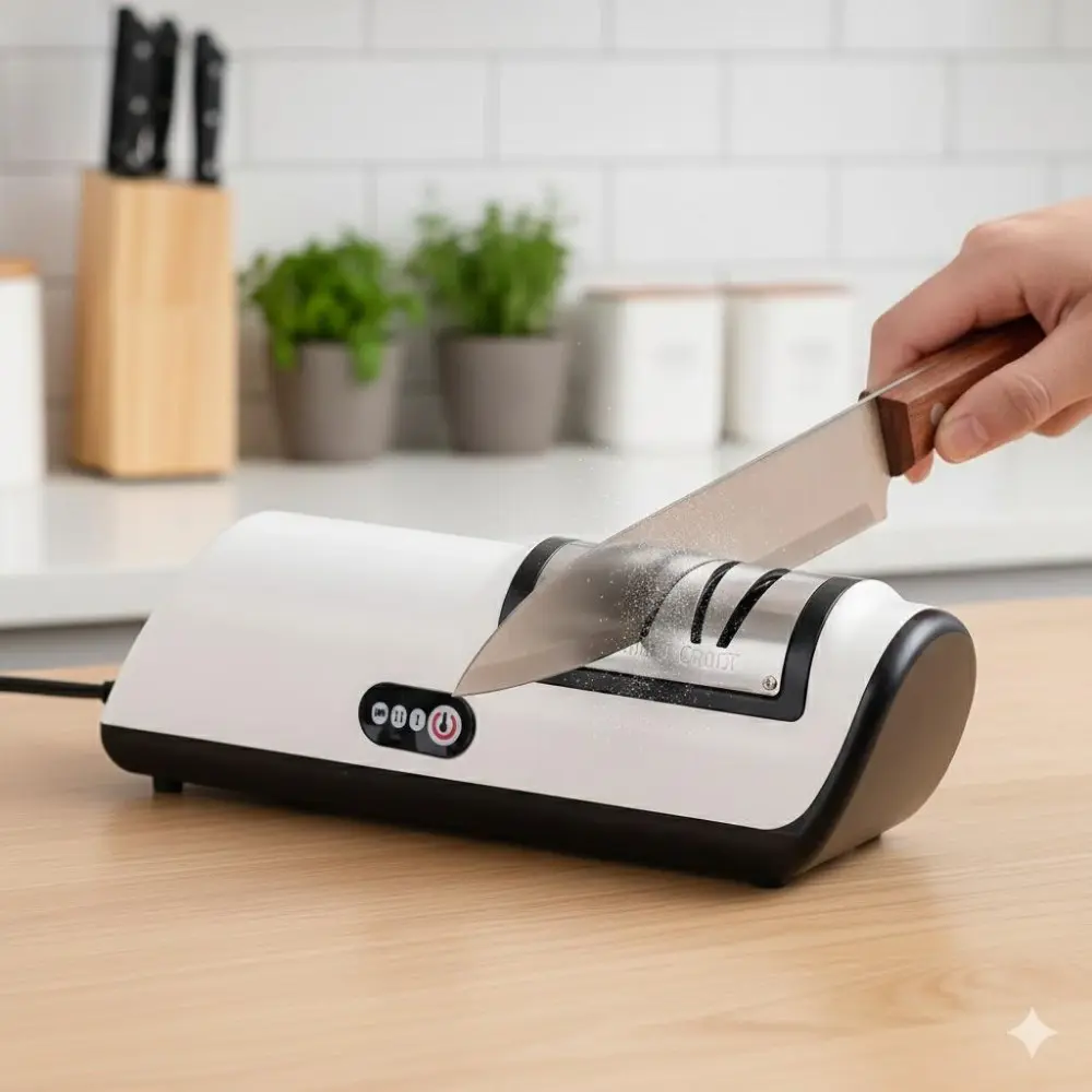 Professional Two-Stage Electric Knife Sharpener for Quick Kitchen Blades & Scissors - Precision Grinding, Portable Non-Slip Base, High-Power for Blade Repair, Durable Multi-Sharpener for Home & Outdoor Use